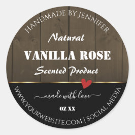 ブラックダークブラウン木目製品ラベルハート ラウンドシール