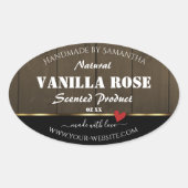 ブラックダークブラウン木目製品ラベルハート 楕円形シール (正面)