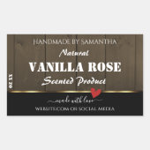 ブラックダークブラウン木目製品ラベルハート 長方形シール (正面)