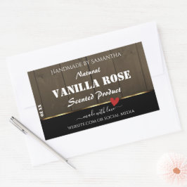 ブラックダークブラウン木目製品ラベルハート 長方形シール