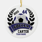 ブラックダークブルーとホワイトパーソナライズサッカー⚽ セラミックオーナメント (正面)