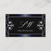 ブラックダークブルー華美ダイヤきらめくズイニシャル 名刺 (正面)