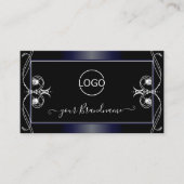 ブラックダークブルー華美ダイヤモンドきらめくロゴの追加 名刺 (正面)