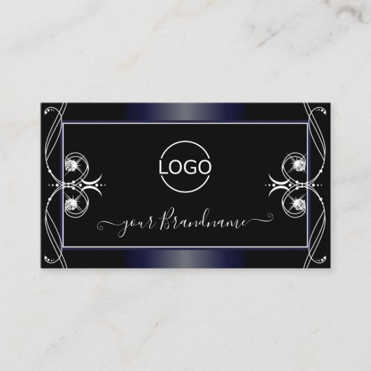 ブラックダークブルー華美ダイヤモンドきらめくロゴの追加 名刺 (正面)