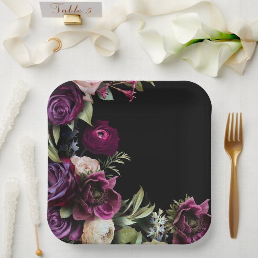 ブラックダークムーディエレガントな結婚式 ペーパープレート (ウェディング)