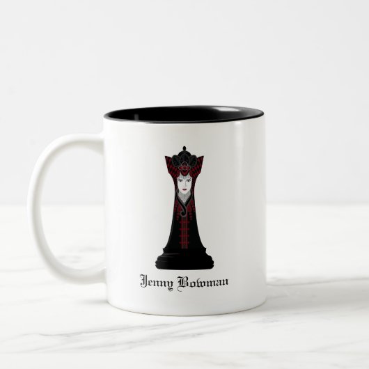 ブラックチェスのクイーン/名パーソナライズされた前 ツートーンマグカップ (左)