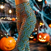 ブラックチェッカーボードさくらんぼパンプキンパターン レギンス