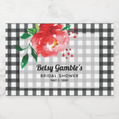 ブラックチェックのミニスパークリングワインボトルラベルに赤いバラ スパークリングワインラベル (シングルラベル)