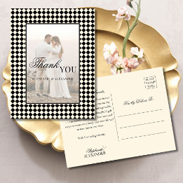 ブラックチェック柄のオールドマネースタイル 結婚式フォト サンクスカード ポストカード