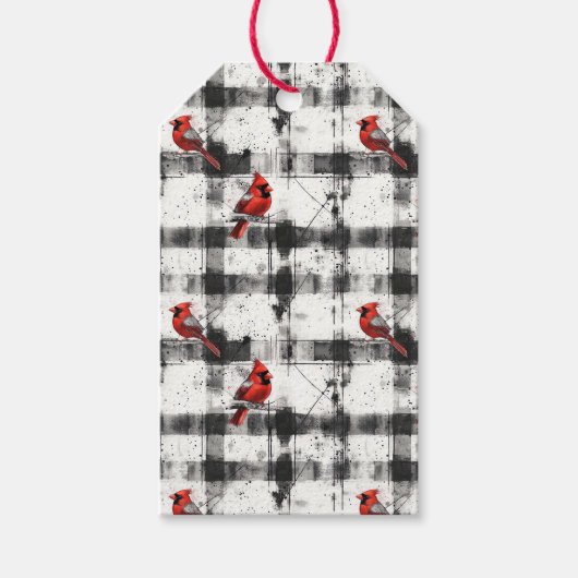 ブラックチェック(鳥)ショウジョウコウカンチョウ水彩 ギフトタグ (正面)