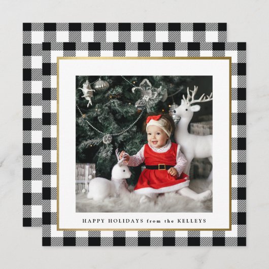 ブラックチエレガントェックフレーム1フォトスクエア シーズンカード (正面/裏面)