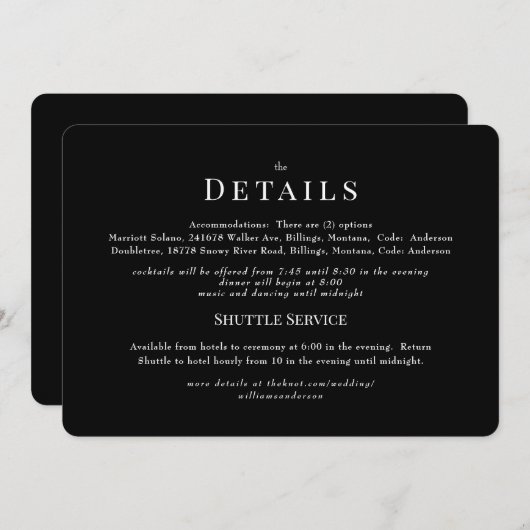 ブラックチノイスリー結婚ズ詳細 招待状 (正面/裏面)