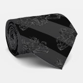 ブラックチャコールタキシードストライプブラックライオンエンブレム ネクタイ (ロール)