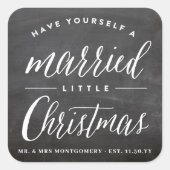 ブラックチャックボードリッ結婚したトルクリスマスホリデー スクエアシール (正面)