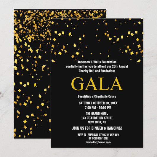 ブラックチャリティボール企業の募金パーティー 招待状 (正面/裏面)