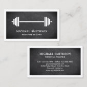 ブラックチャルクボードバーベルフィットネスパーソナルトレーナー 名刺 (正面/裏面)