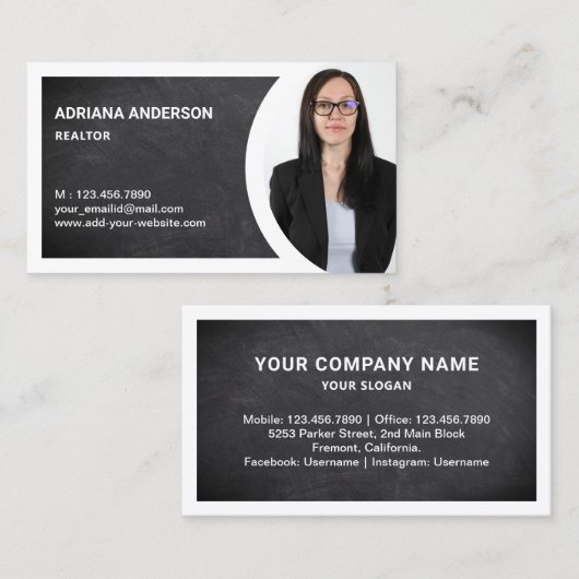 ブラックチャルクボー実在ドエステートフォト不動産仲介業者 名刺 (正面/裏面)