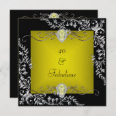 ブラックチャートリーズ金ゴールド40歳の誕生日パーティー 招待状 (正面/裏面)