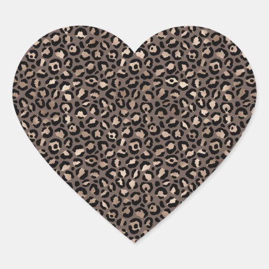 ブラックチョコレートブラウンブロンズヒョウ柄 ハートシール (正面)