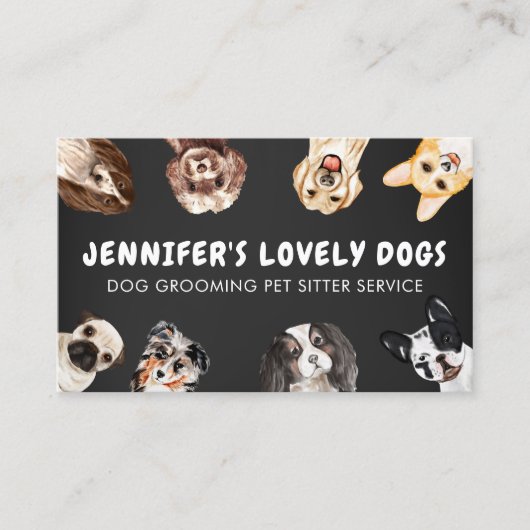 ブラックチョークかわいい小さなサイズの犬ペットシッター 名刺 (正面)