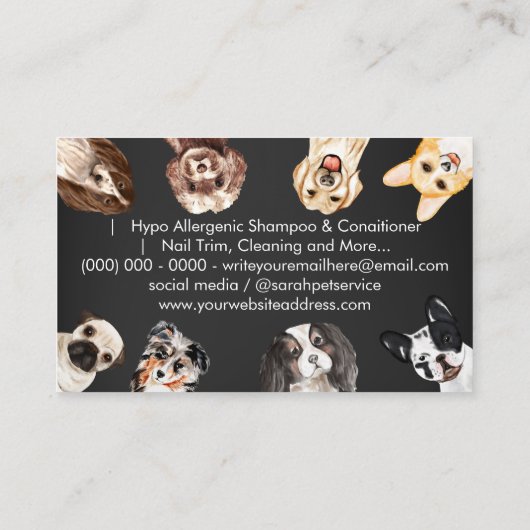 ブラックチョークかわいい小さなサイズの犬ペットシッター 名刺 (裏面)
