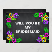 ブラックチョークボードフローラは私の花嫁になる 招待状 (正面/裏面)