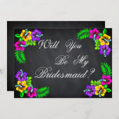 ブラックチョークボードフローラは私の花嫁になる 招待状 (正面/裏面)