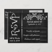 ブラックチョークボード ラスティック ホワイト フローリッシュ ウェディング インビテーションポストカード (正面/裏面)