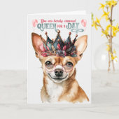 ブラックチワホアドッグクイーンズフォーおもしろいザ・デイ誕生日 カード (黄色い花)
