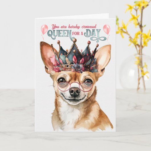 ブラックチワホアドッグクイーンズフォーおもしろいザ・デイ誕生日 カード (黄色い花)