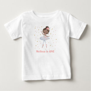 ブラックツチュバレリーナファーストまたは任意の誕生日ガール ベビーTシャツ