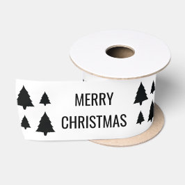 ブラックツリーの形とメリークリスマスの文字 サテンリボン