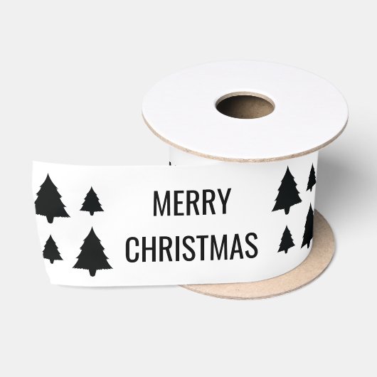 ブラックツリーの形とメリークリスマスの文字 サテンリボン (リール)
