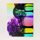 ブラックツリーシルエットと虹の背景 ジグソーパズル (縦)