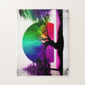 ブラックツリーシルエットの後ろの虹の寸法 ジグソーパズル (縦)