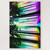 ブラックツリーシルエット付き水色レインボー ジグソーパズル (縦)