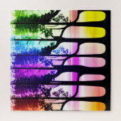 ブラックツリーシルエットin抽象芸術カラフルフォレスト ジグソーパズル (縦)