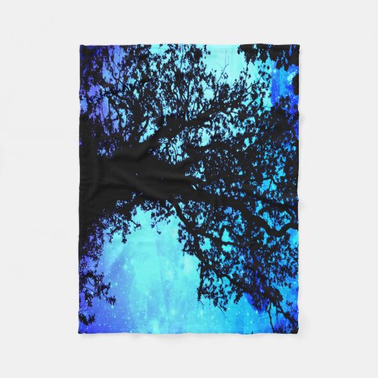 ブラックツリーズターコイズペリウィンクル宇宙毛布 フリースブランケット (正面)
