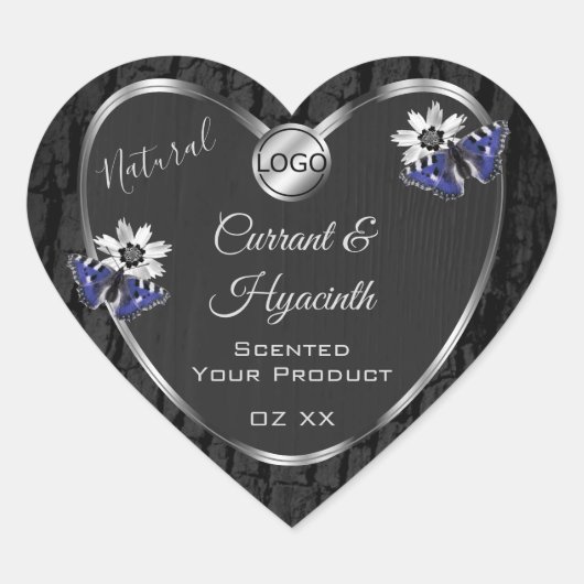 ブラックツリーバークシルバーフレーム製品ラベルロゴ ハートシール (正面)