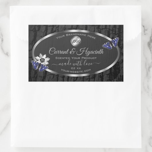 ブラックツリーバークシルバーフレーム製品ラベルロゴ 長方形シール (バッグ)