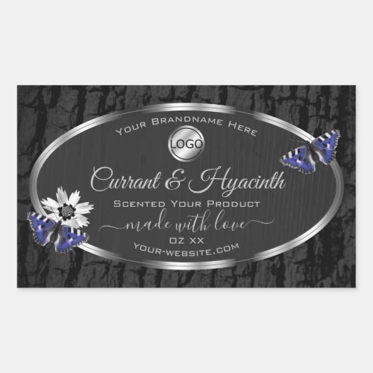 ブラックツリーバークシルバーフレーム製品ラベルロゴ 長方形シール (正面)