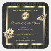 ブラックツリーバーク木目金ゴールド製品ラベルロゴ スクエアシール (正面)