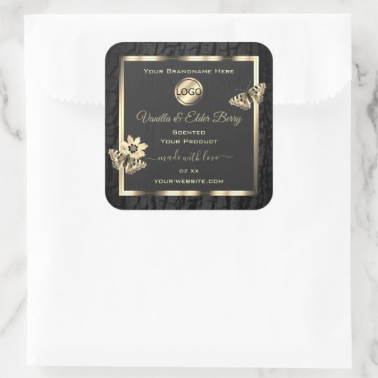 ブラックツリーバーク木目金ゴールド製品ラベルロゴ スクエアシール (バッグ)