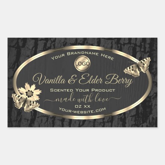 ブラックツリーバーク木目金ゴールド製品ラベルロゴ 長方形シール (正面)