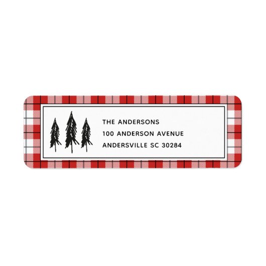 ブラックツリーレッドフランネルクリスマス差出人住所 ラベル (正面)