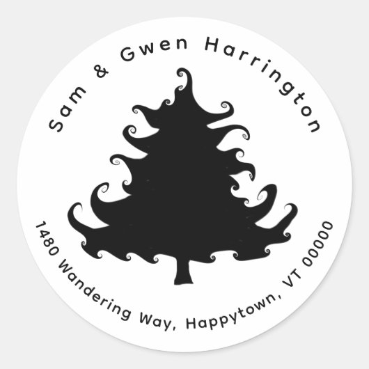 ブラックツリー差出人住所ラウンド封筒用シール ラウンドシール (正面)