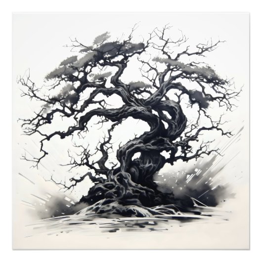ブラックツリー抽象芸術絵を描インク フォトプリント            (正面)