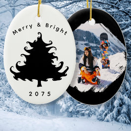 ブラックツリー クリスマス 写真 オーバル セラミックオーナメント