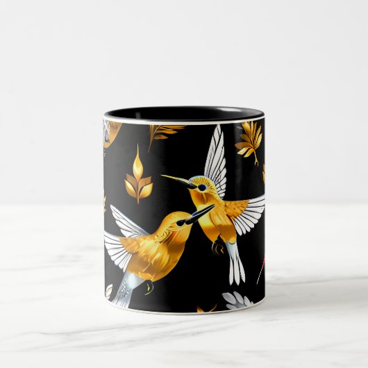 ブラックツートーンコーヒーの可愛いゴールデンハミングバード ツートーンマグカップ (中央)