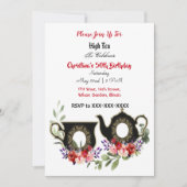 ブラックティーポットフローラアフタヌーンハイティー50誕生日 招待状 (正面)